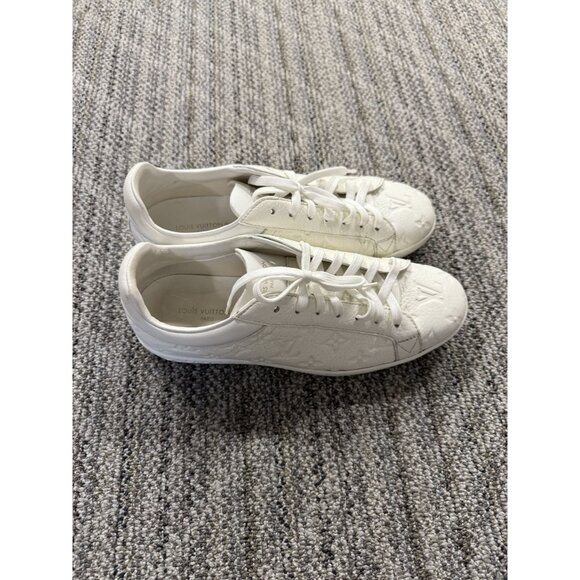 Louis Vuitton Womens White Embossed Leather Sneakers Size 8 With Monogram Detail - Picture 8 of 12
